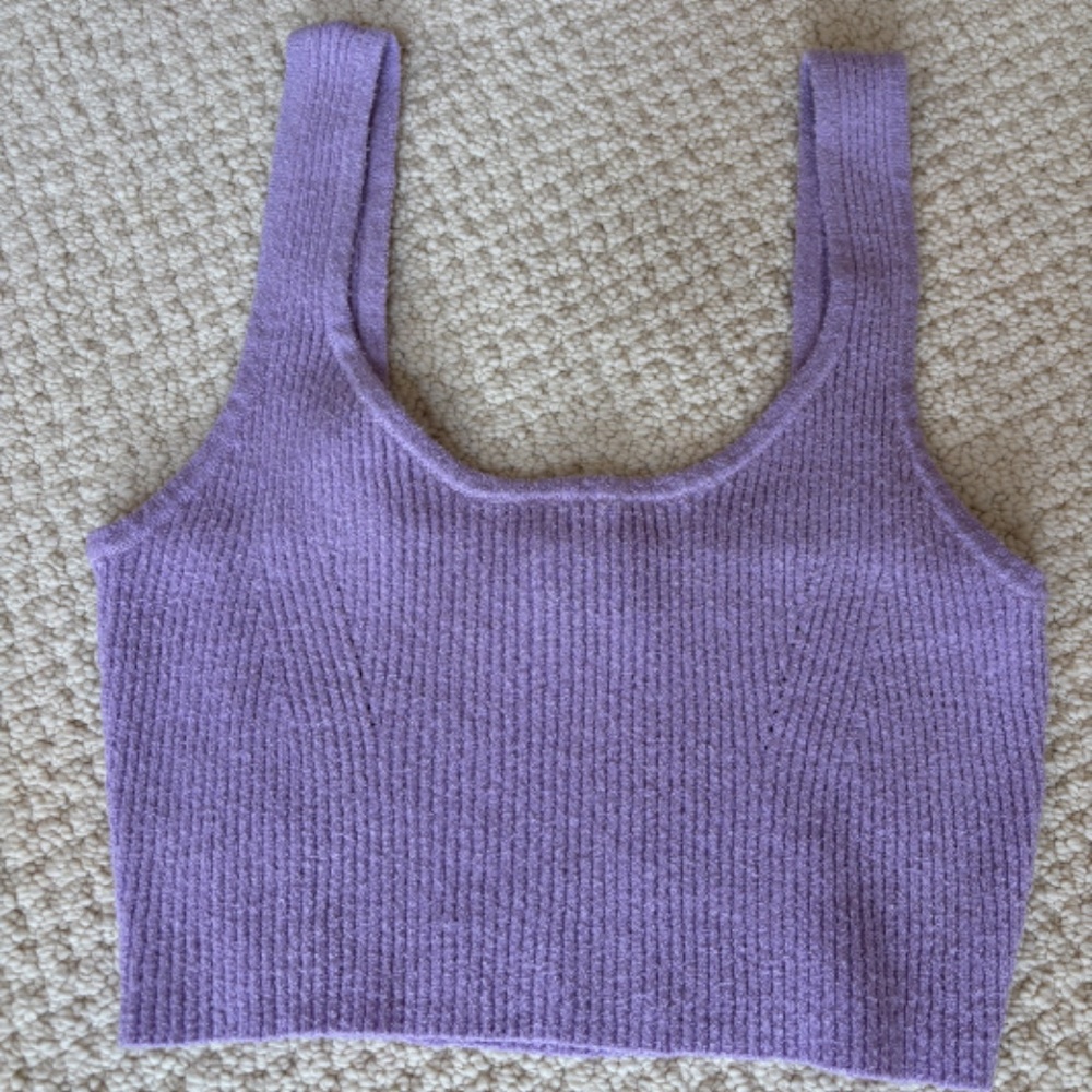 Kendall & Kylie Women's Fitted Knit Crop Tank Top Lavender Large